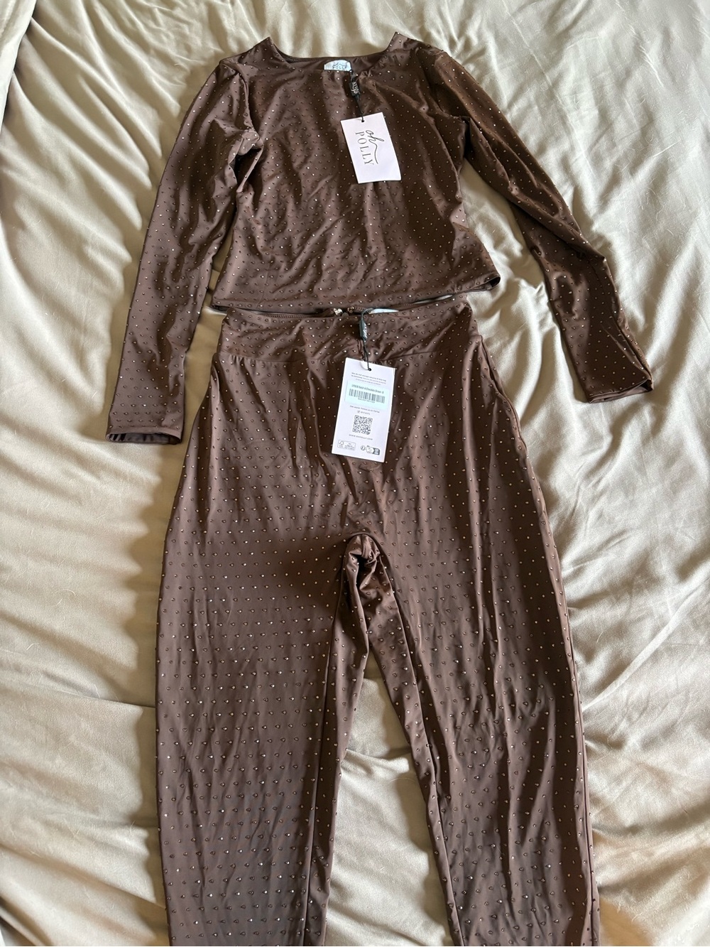 Oh Polly Brown Studded Long Sleeve Leggings Set